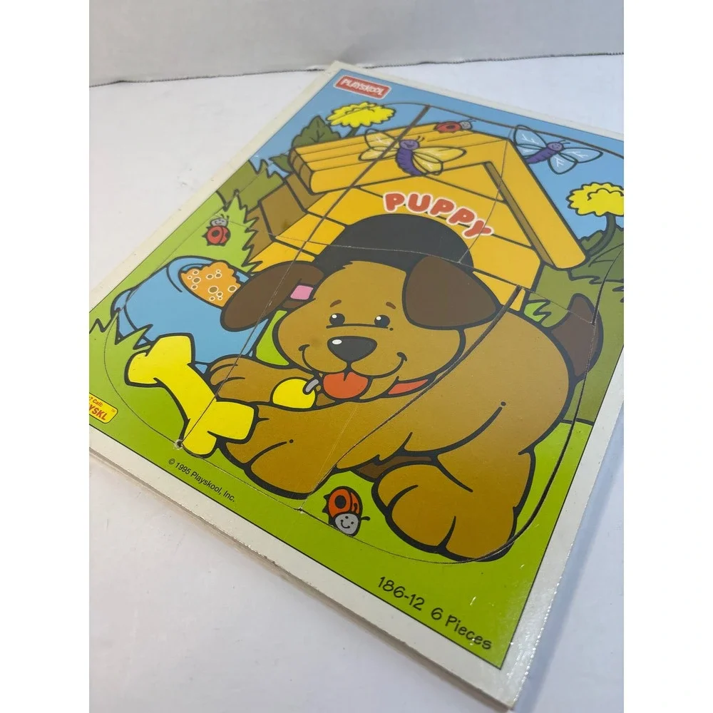 Vintage 1995 Playskool Wood Board Puzzle Puppy Doghouse 6 Pieces 186-12 Sealed